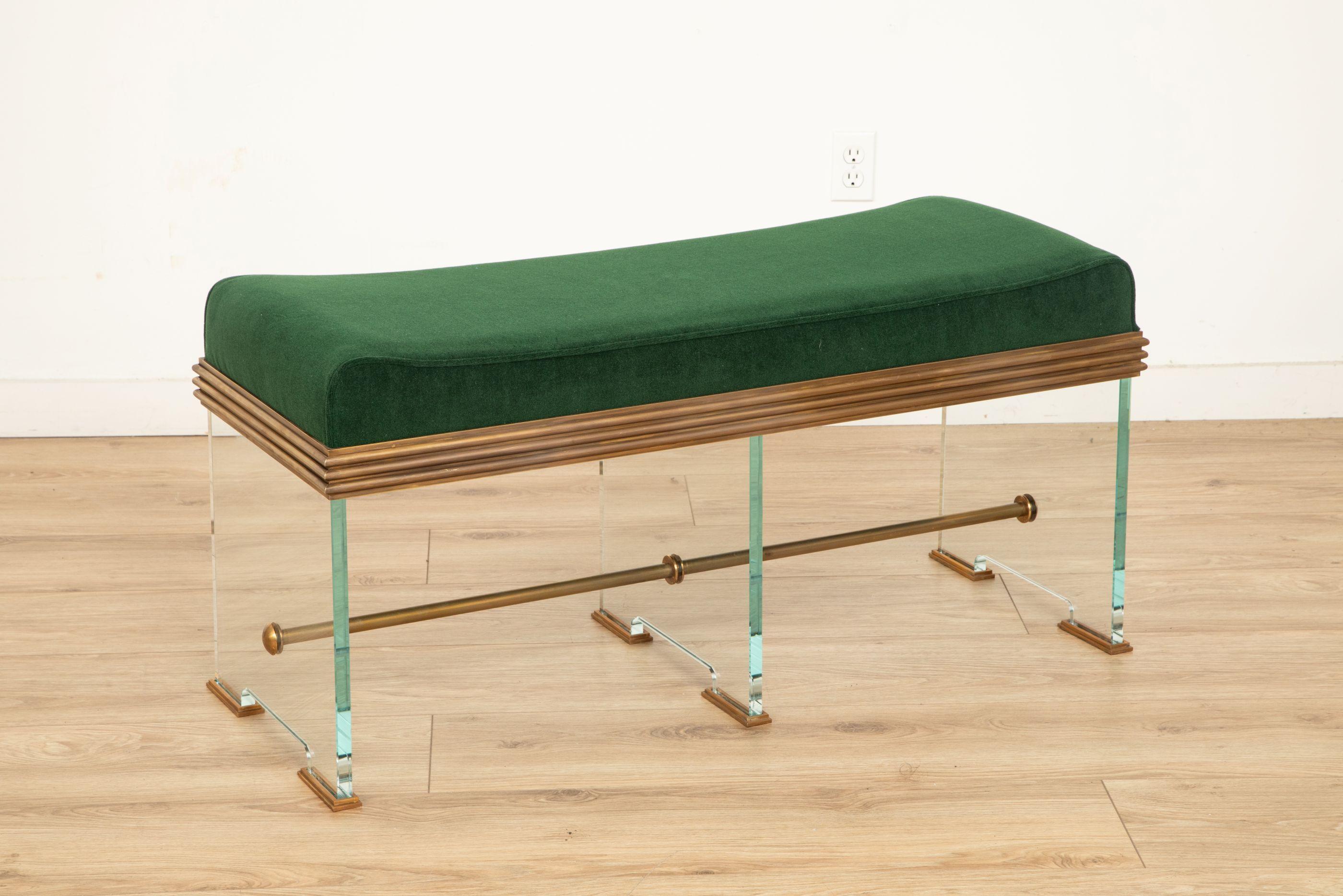 Panchina in vetro e ottone dello Studio A italiano, in stock in vendita 2
