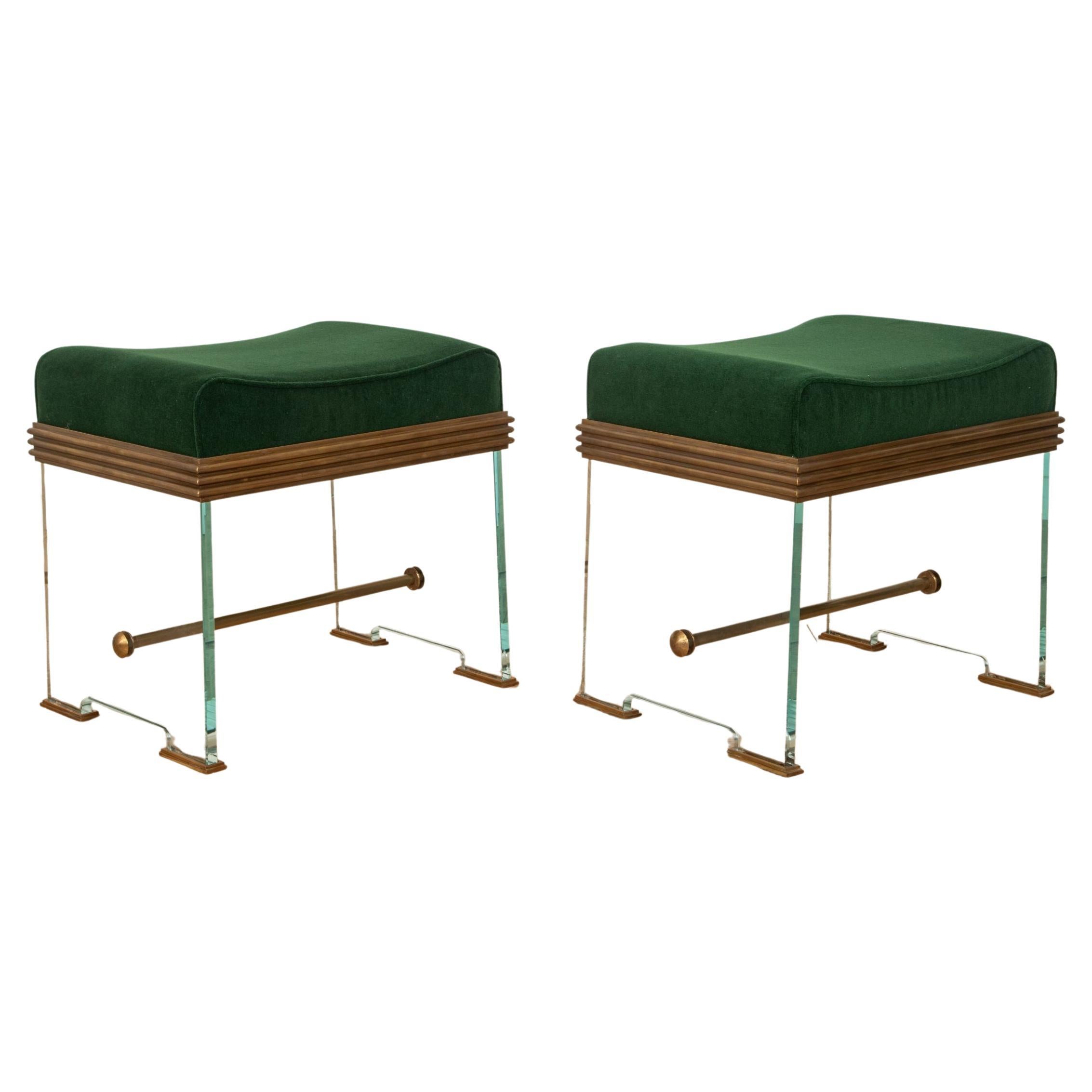 Panchina in vetro e ottone dello Studio A italiano, in stock