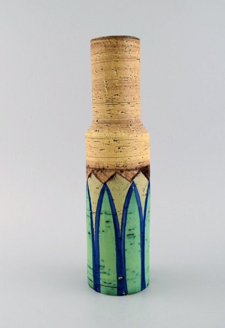Mid-Century Modern Italian Studio Ceramicist, Cylindrical Vase in Glazed Stoneware For Sale