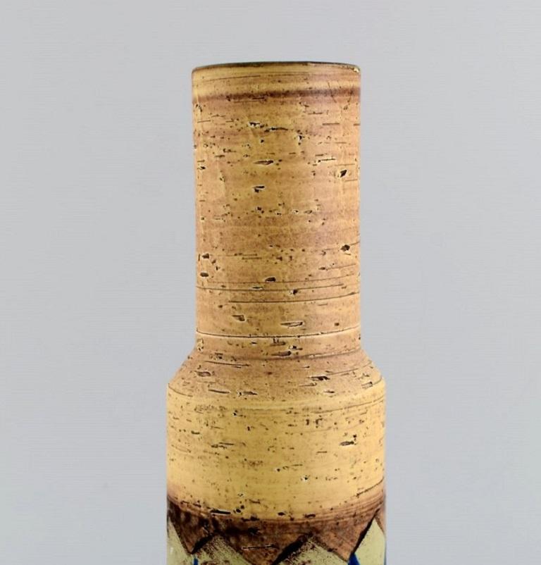 Mid-20th Century Italian Studio Ceramicist, Cylindrical Vase in Glazed Stoneware For Sale