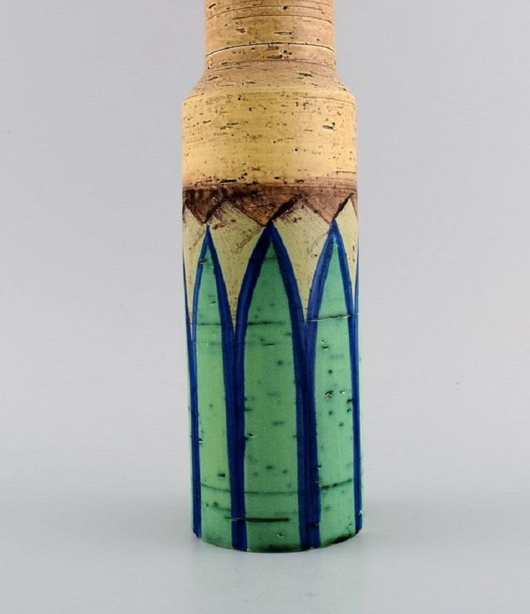 Italian Studio Ceramicist, Cylindrical Vase in Glazed Stoneware For Sale 1