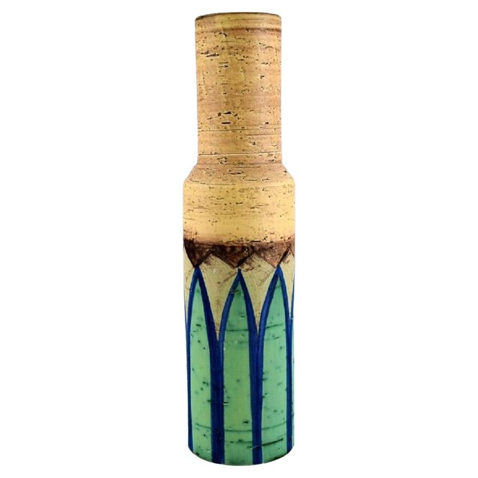 Italian Studio Ceramicist, Cylindrical Vase in Glazed Stoneware For Sale