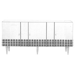 Italian Studio Made 3-doors Black Mirrored Sidebord with Bronze Glass Tiles 2024