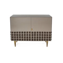 Italian Studio Made Cabinet Taupe-Brown Mirrored with Bronze Opal Glass Stones