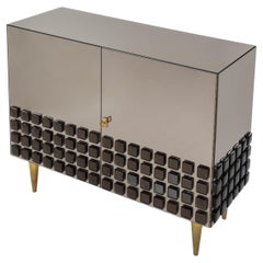Italienischer Studio-Schrank Taupe-Braun verspiegelt mit Bronze-Opalglas-Steinen