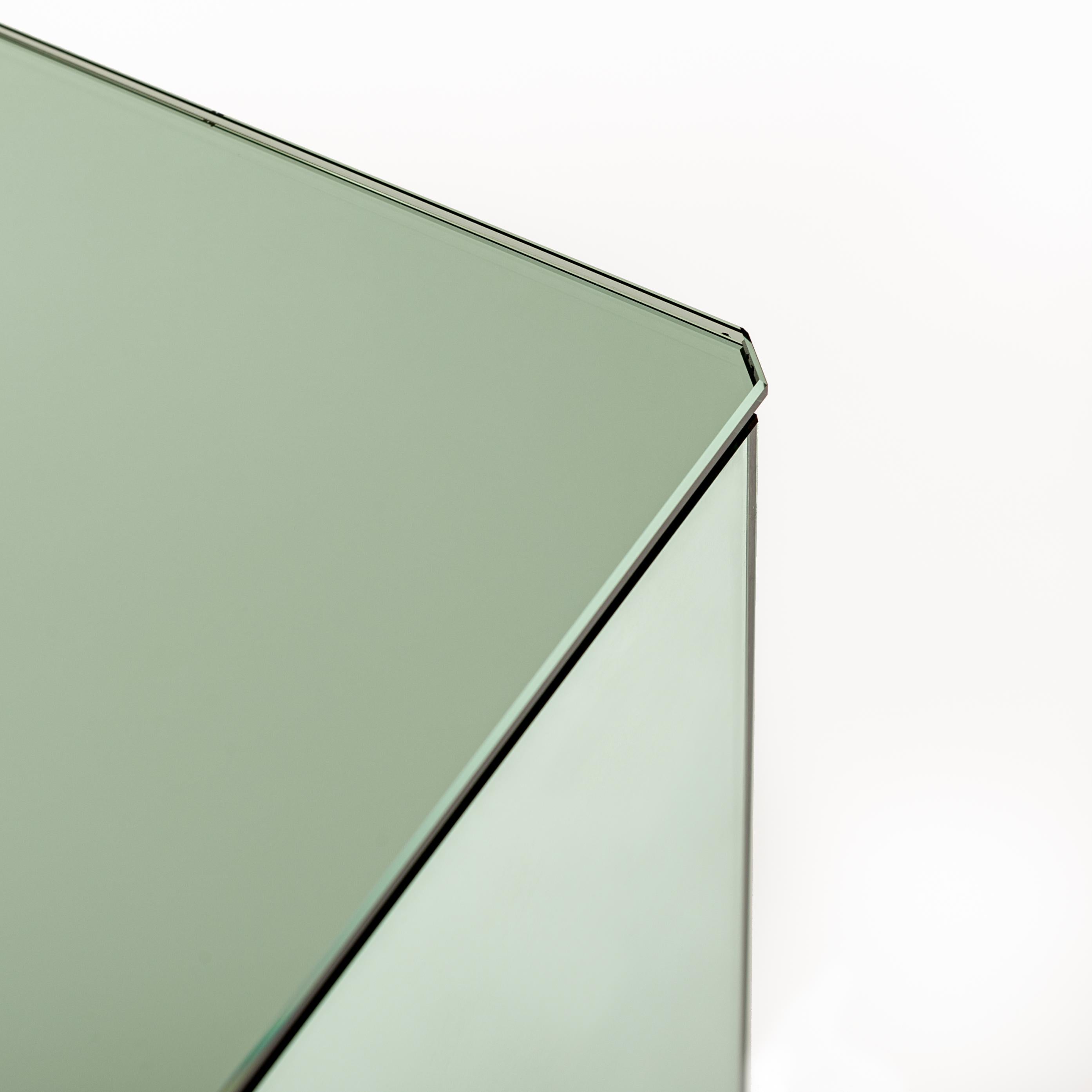 Italian Studio Made Mirrored Emerald Green Cabinet Hand Cast Opal Glass Stones For Sale 4