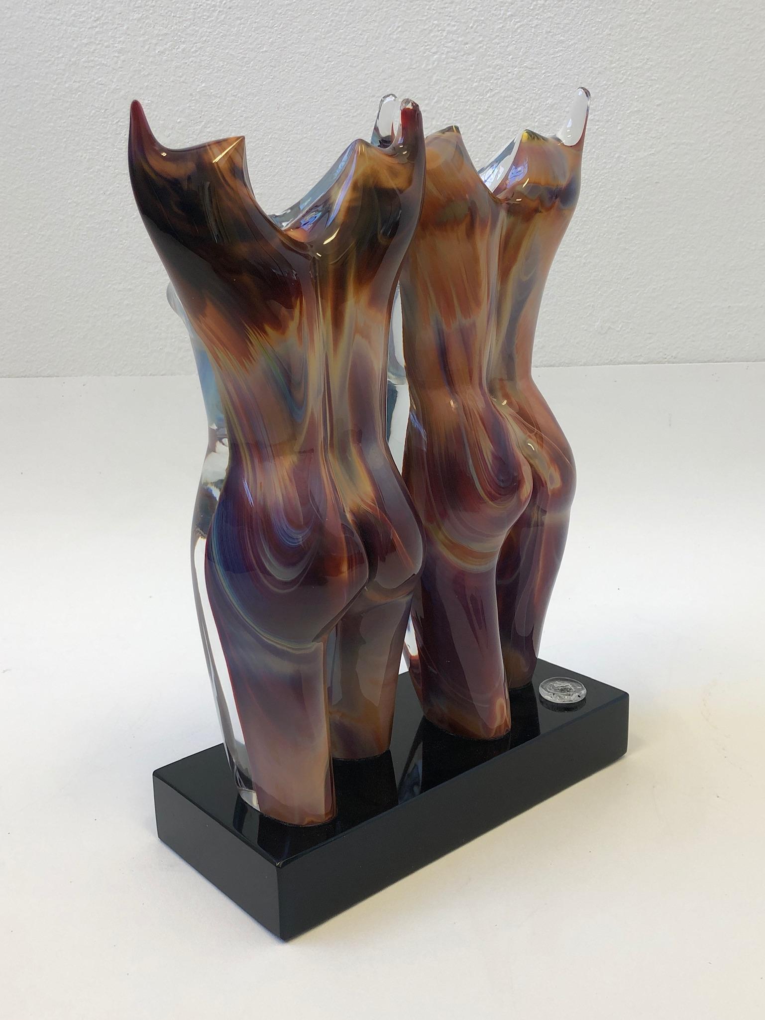 Moderne Sculpture féminine et masculine en verre de Murano par Dino Rosin en vente
