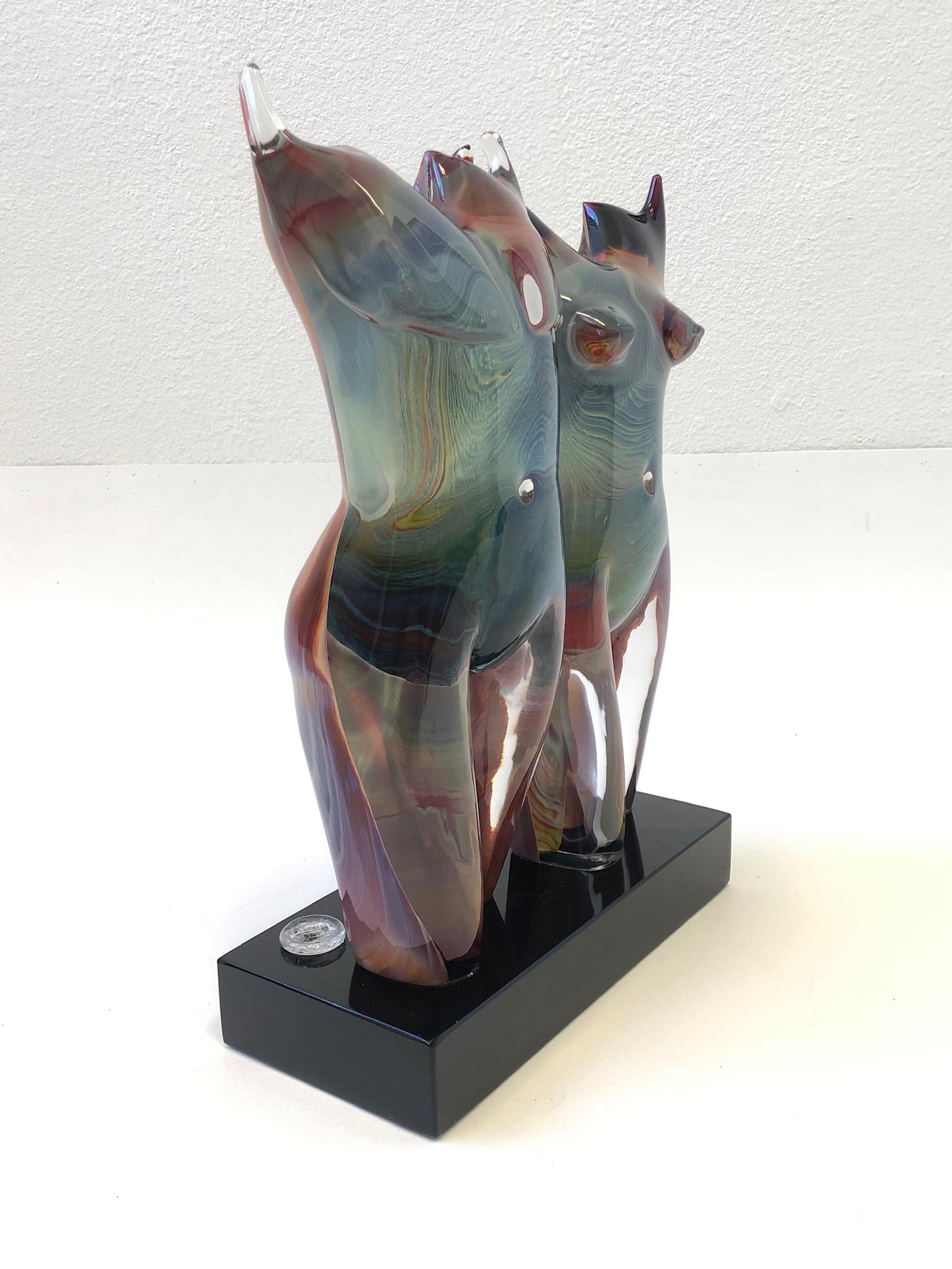 Italian Studio Murano Glass Female and Male Sculpture by Dino Rosin For Sale 1