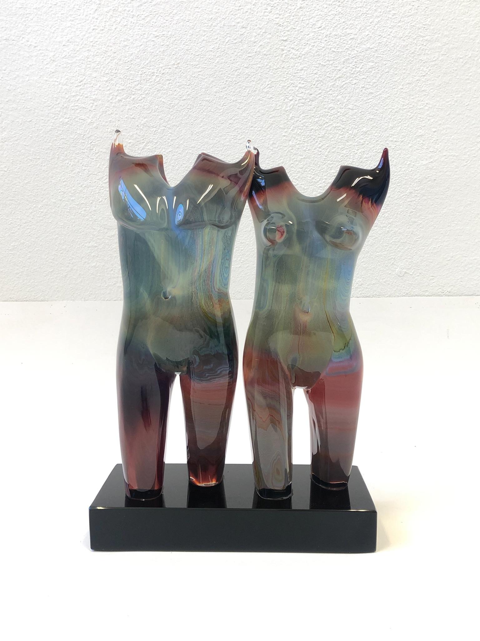 Italian Studio Murano Glass Female and Male Sculpture by Dino Rosin For Sale 2