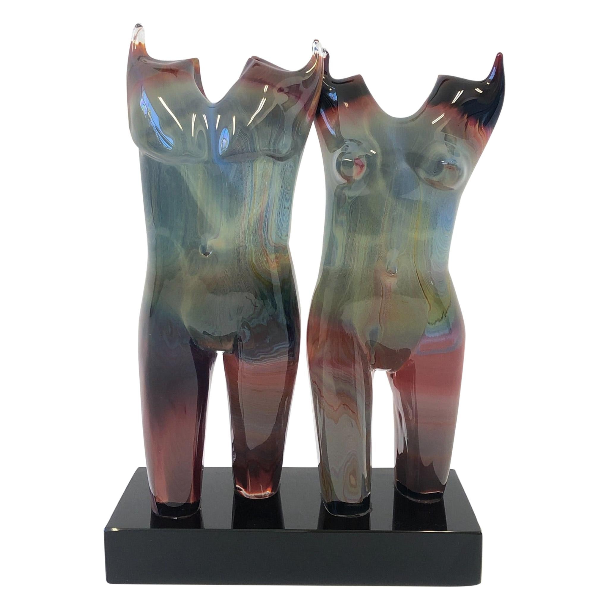 Italian Studio Murano Glass Female and Male Sculpture by Dino Rosin For Sale