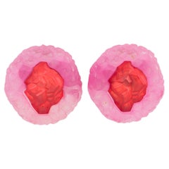 Italian Studio Pink and Red Frosted Rock-Shaped Lucite Earrings