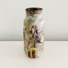 Italian Studio Pottery Figural Decorated Vase in the Manner of Fantoni