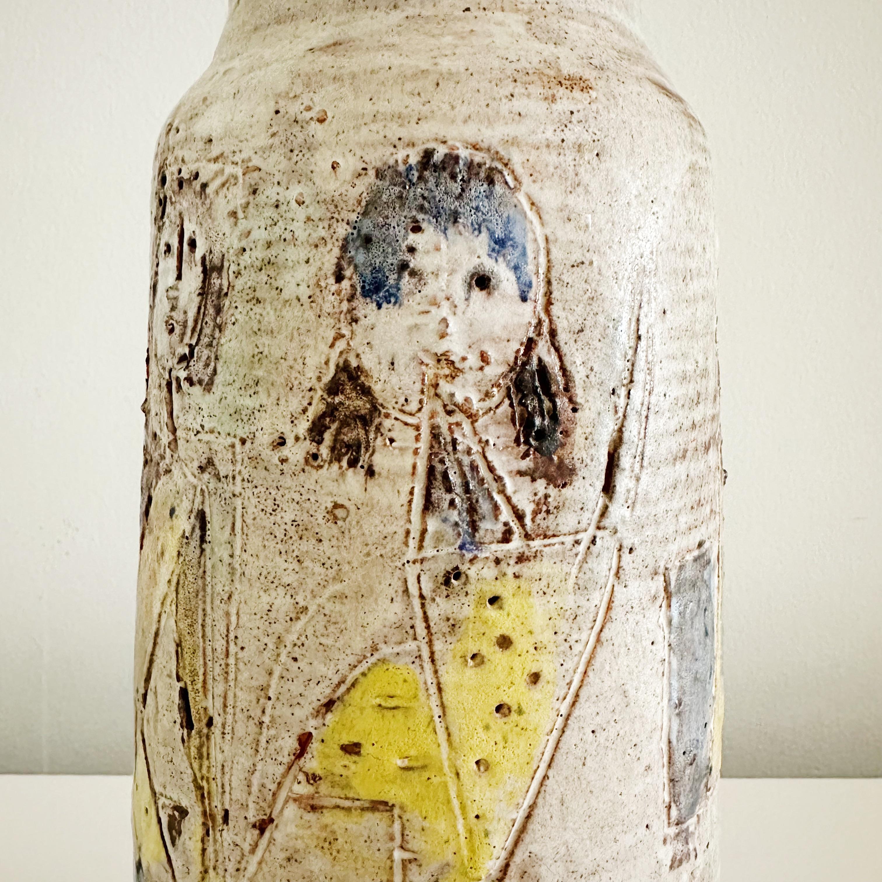 Italian Studio Pottery Figural Decorated Vase in the Manner of Fantoni 2