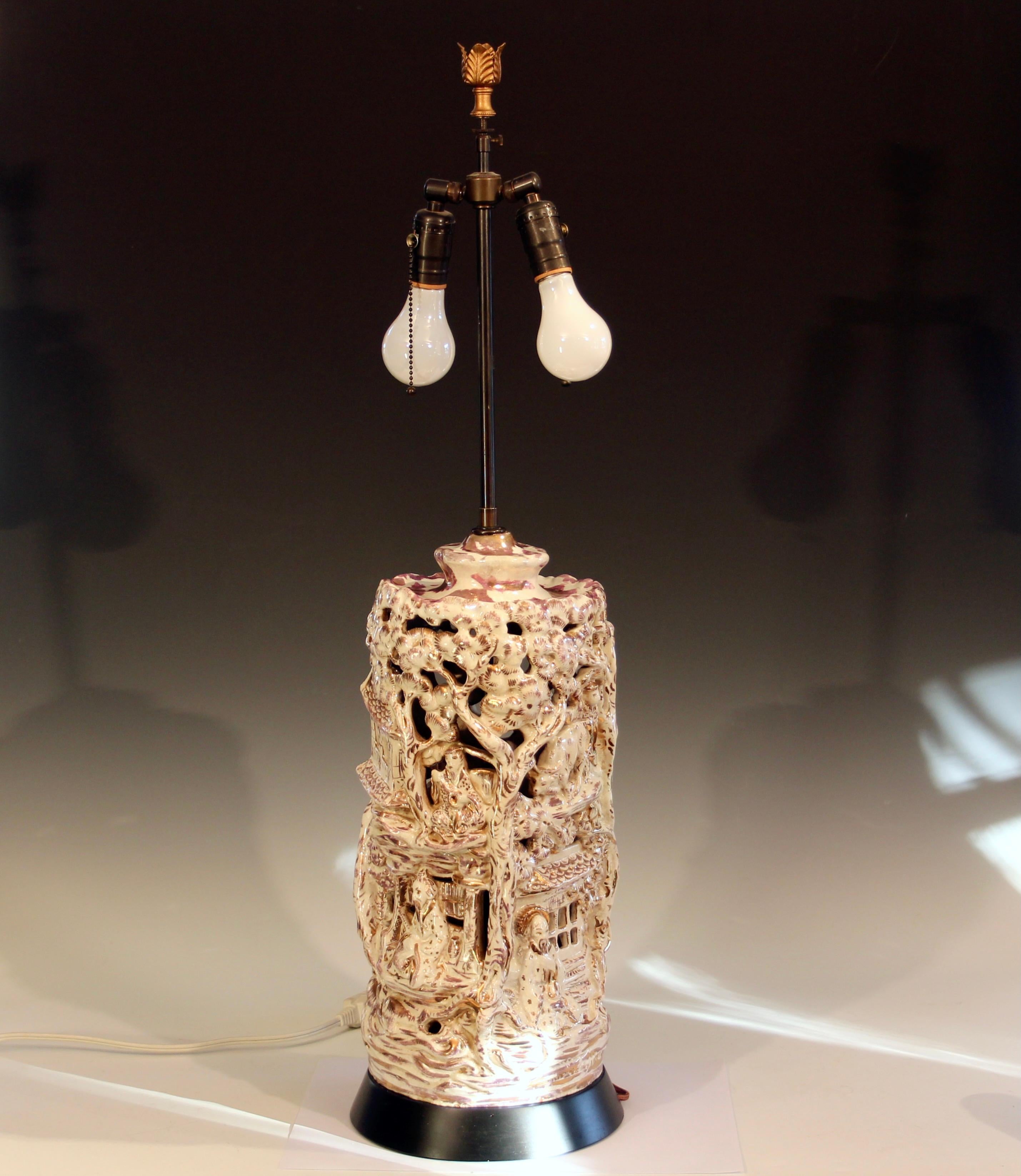 Lampe MCM en poterie d'atelier italienne Chinoiserie des années 1950 lustre sculpté vintage Bon état - En vente à Wilton, CT