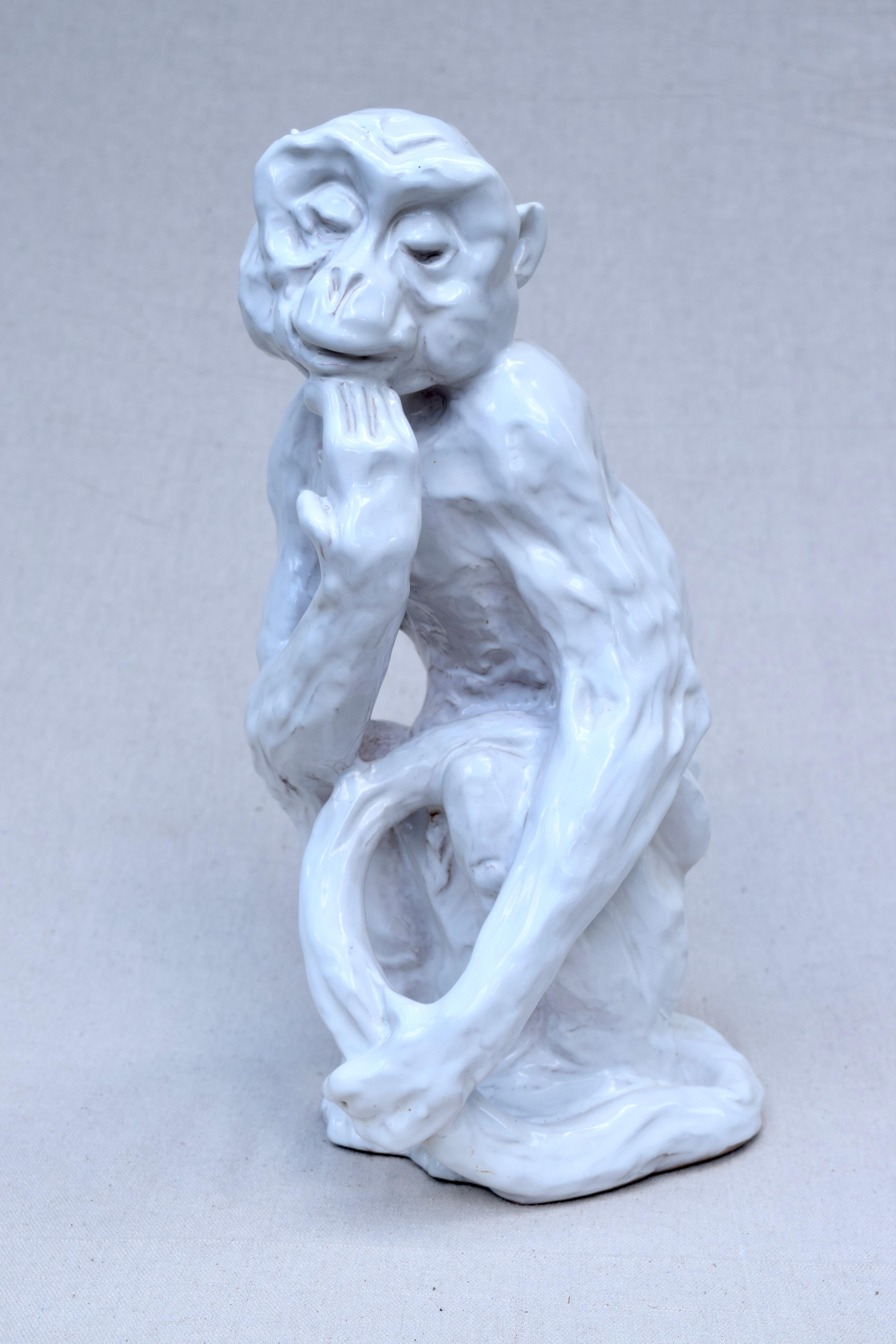 Italian Studio Pottery Monkey Sculpture, Hollywood Regency, Mid-Century Modern In Excellent Condition In Southampton, NJ