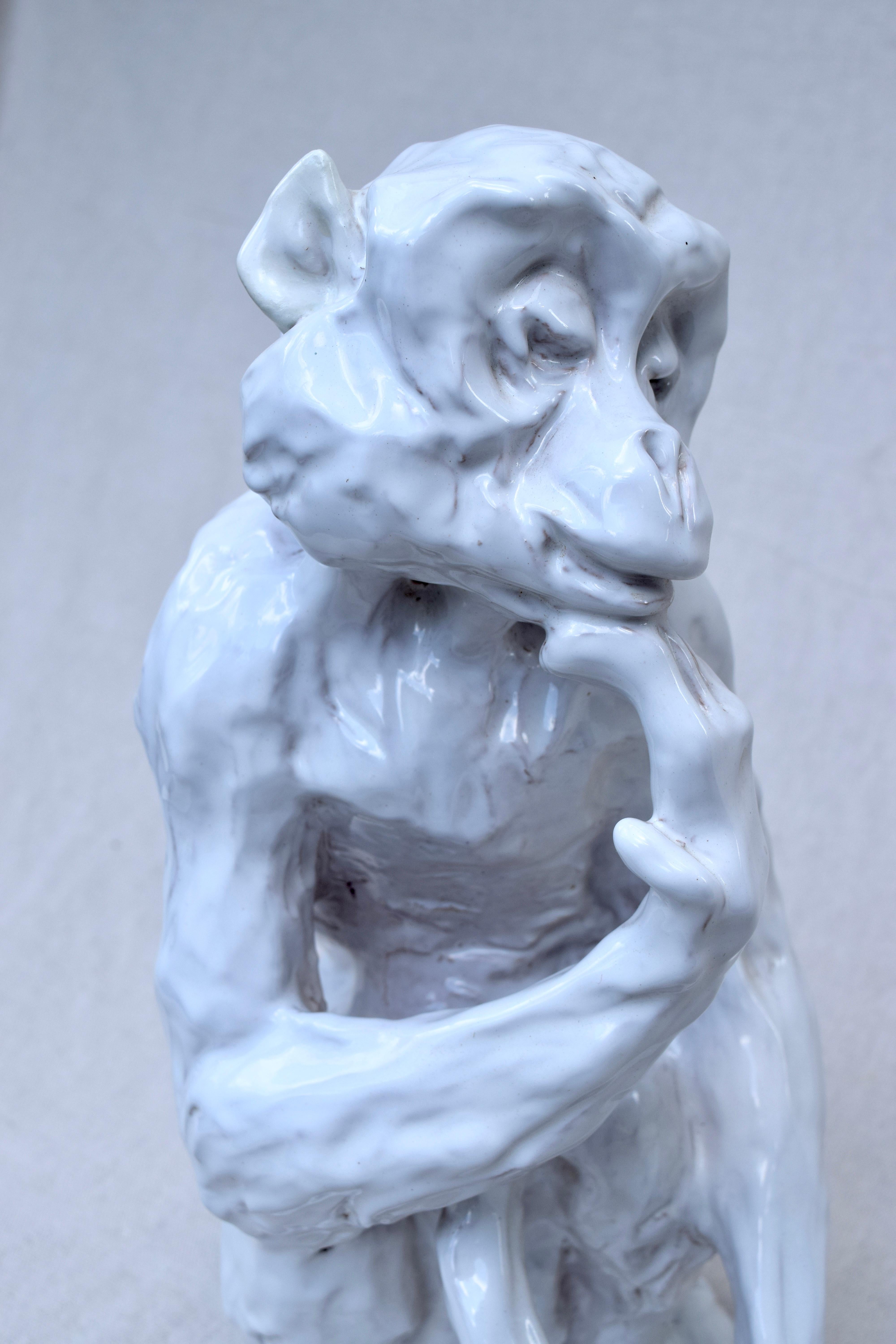 Glazed Italian Studio Pottery Monkey Sculpture, Hollywood Regency, Mid-Century Modern