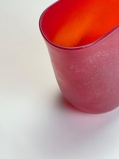 Italian Studio Scavo Glass Vase in Red, Circa 1990s