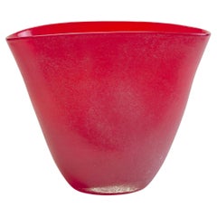 Italian Studio Scavo Glass Vase in Red, Circa 1990s