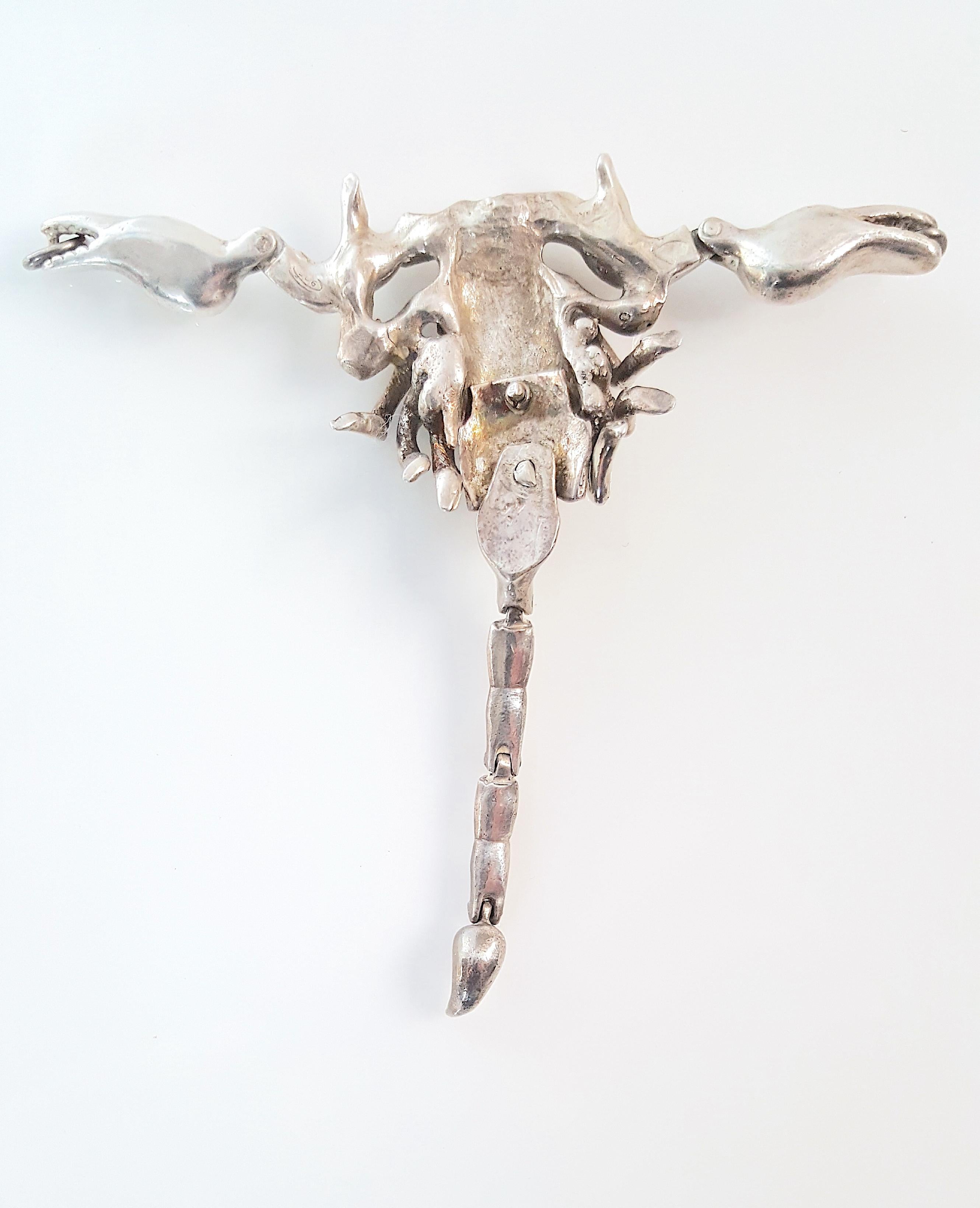 Contemporary Couture Scorpio Italian 2002 Rare Kinetic Sterling Convertible Bracelet Pendant