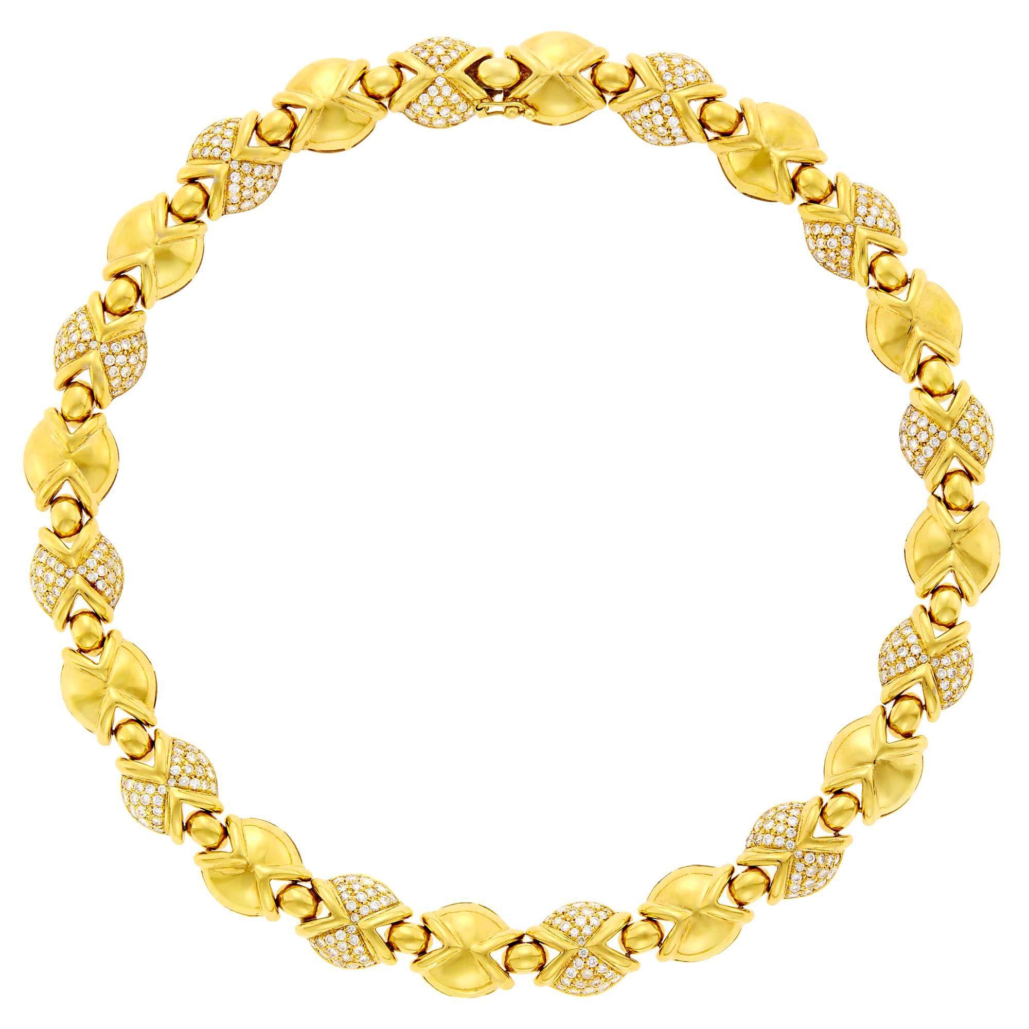 Collar de cadena de oro amarillo de 18 quilates y diamantes estilo italiano en Excelente estado para la venta en New York, NY