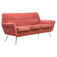 1950s Italian Sofa in Pink Velvet Fabric by Pierre Frey