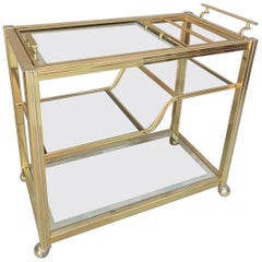 Italian Style Brass and Glass Rolling Dessert Table, 1970s