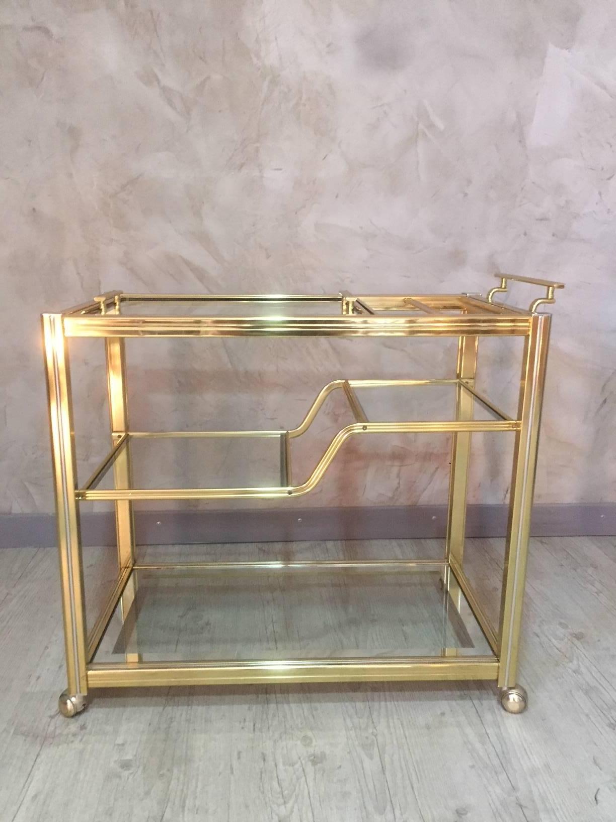 20th Century Italian Style Brass and Glass Rolling Dessert Table, 1970s