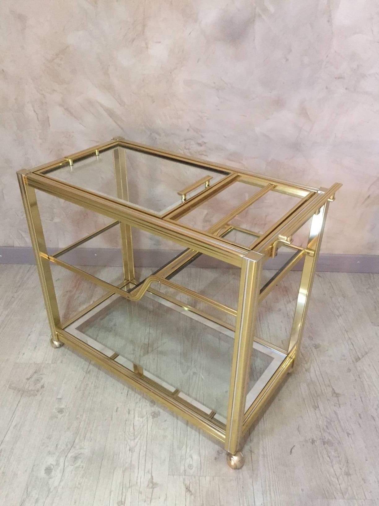 Italian Style Brass and Glass Rolling Dessert Table, 1970s 1