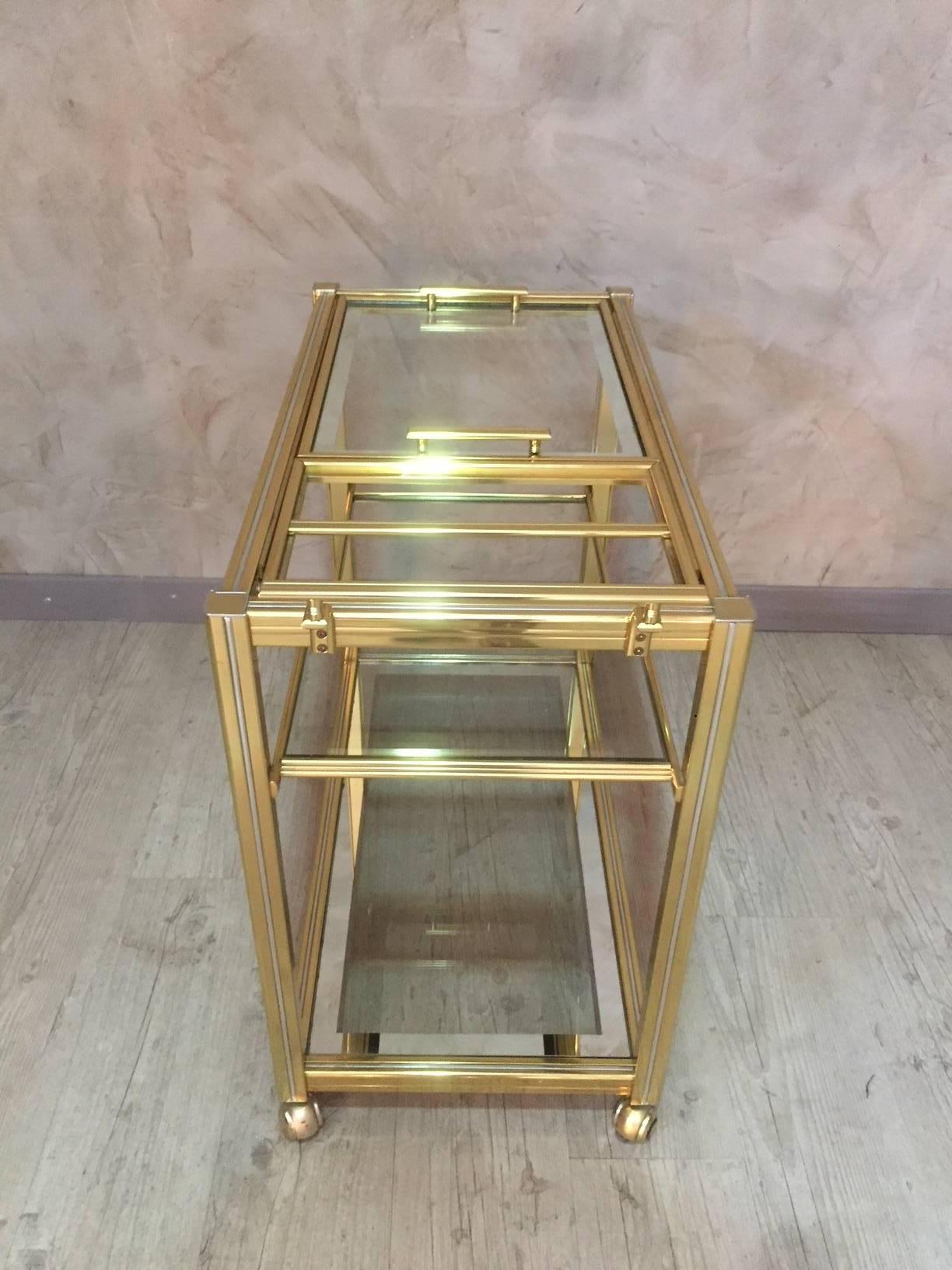 Italian Style Brass and Glass Rolling Dessert Table, 1970s 2