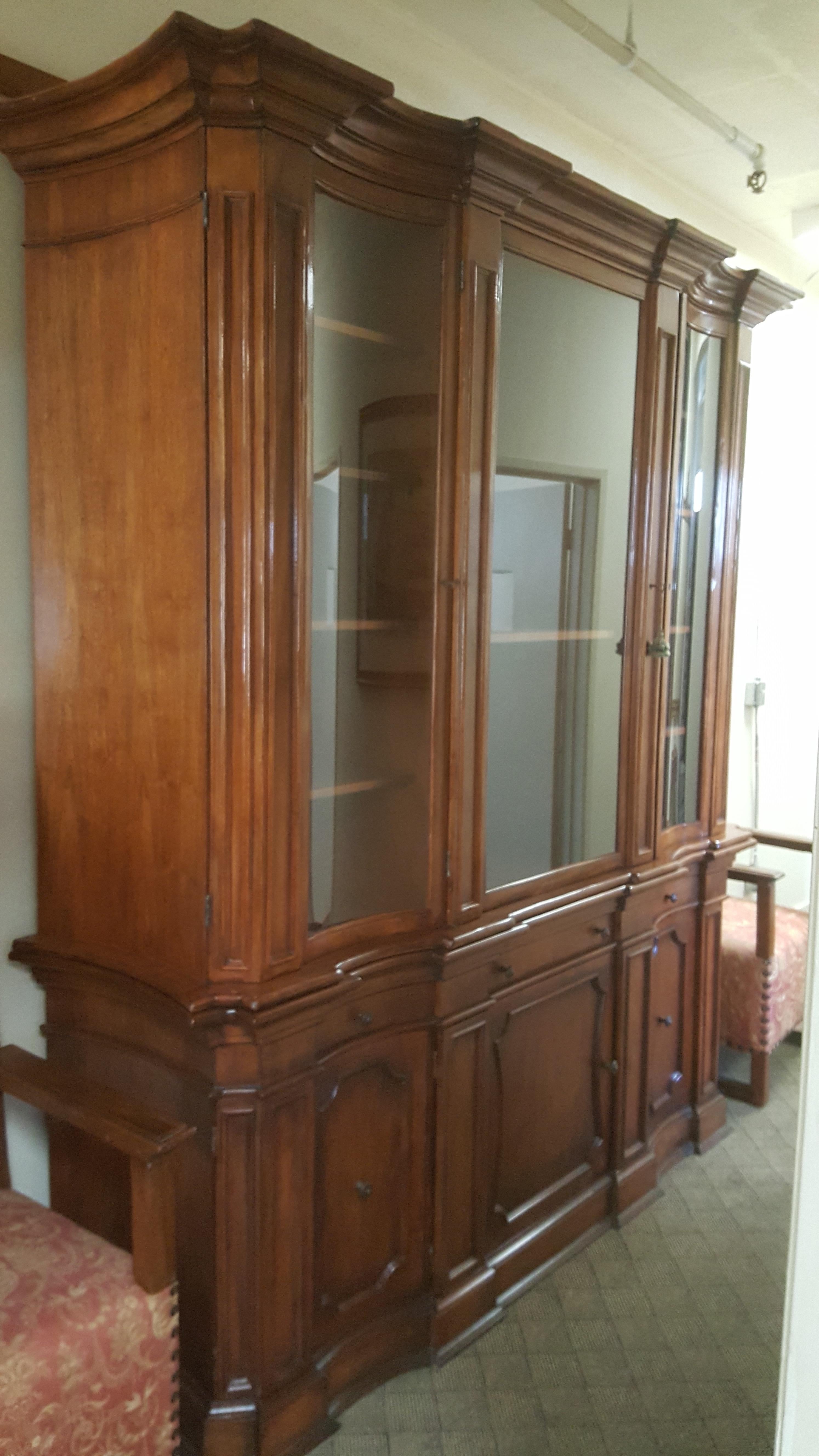 Walnut Italian Style Buffet Cabinet, Two Parts For Sale