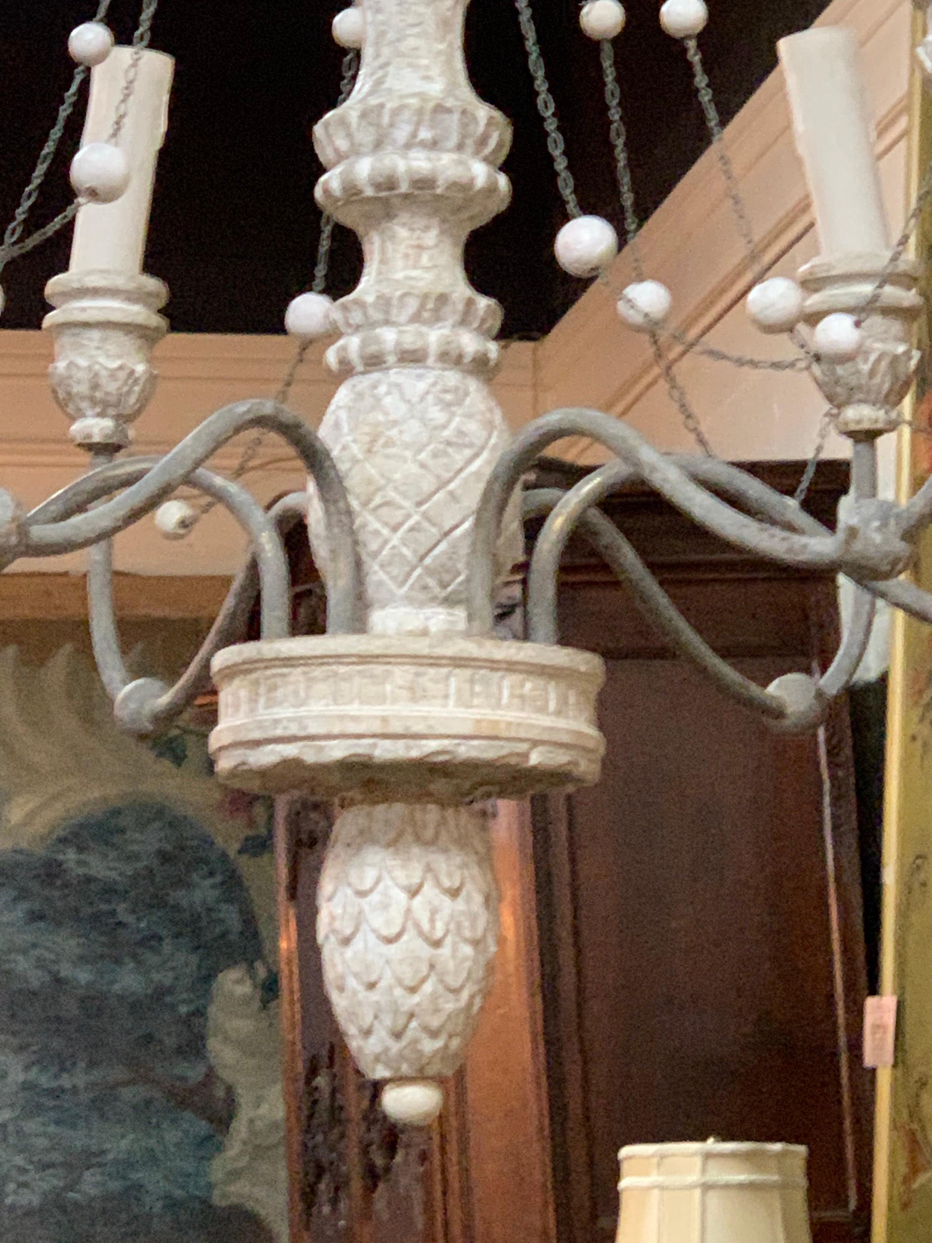 Italian Style Carved and Painted 6-Light Chandelier In Good Condition In Dallas, TX