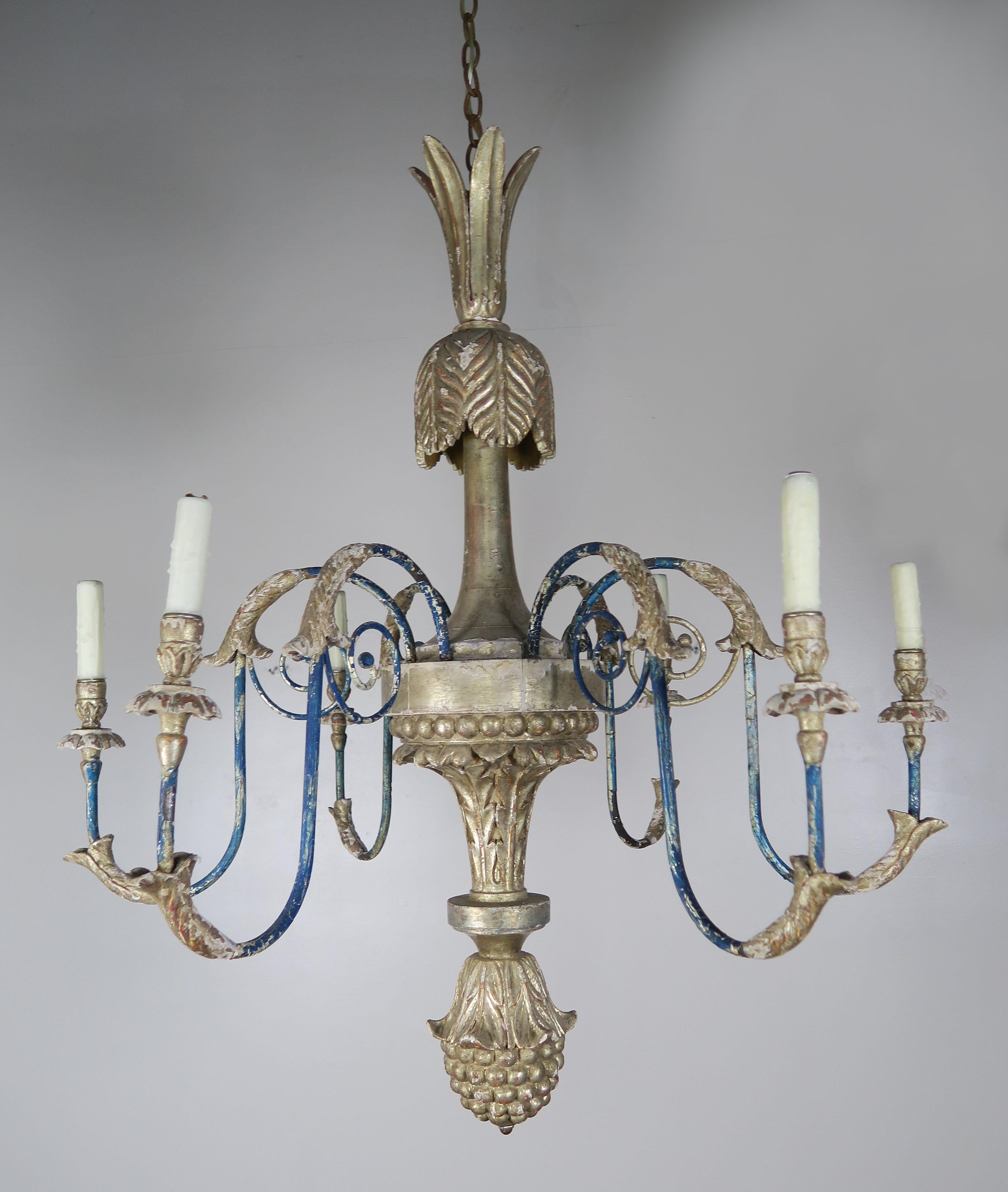 Italian Style Carved Silvered and Painted Chandelier 5