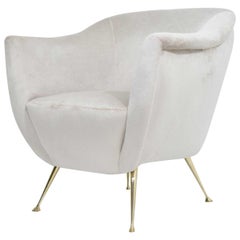 Italian Style Chair in Light Taupe Holly Hunt Silk/Camel with Brass Legs