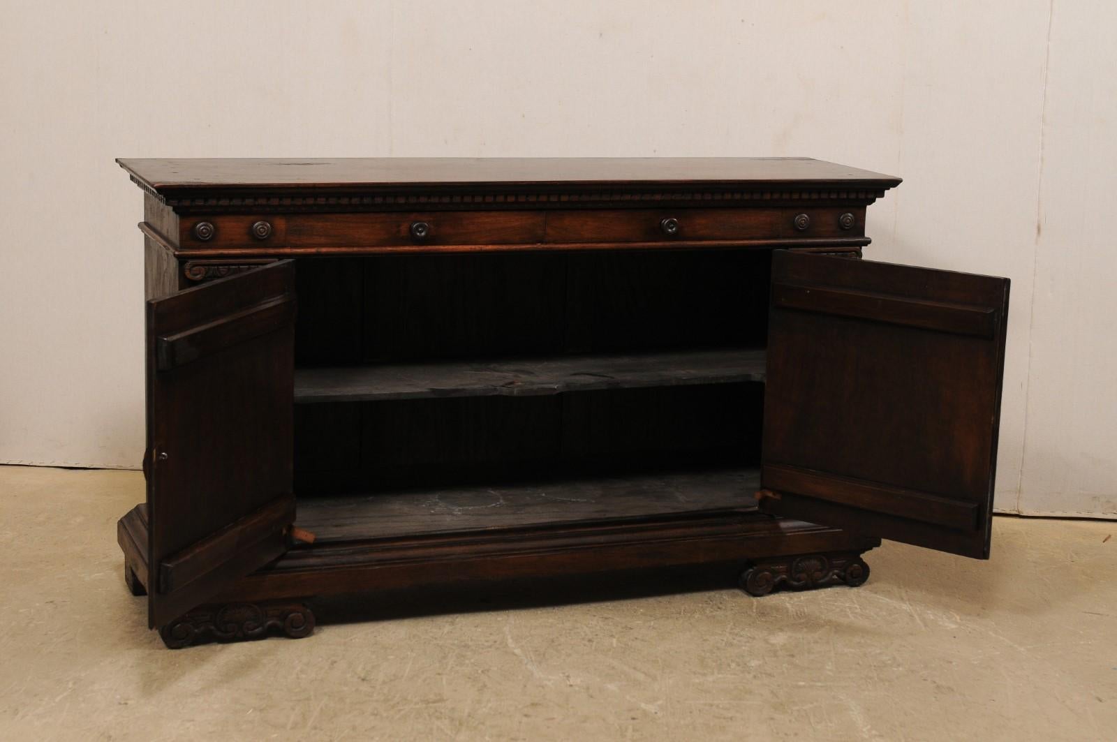 Italian Style Credenza of Rich Walnut w/ Diamond & Fluted Column Embellishments 3