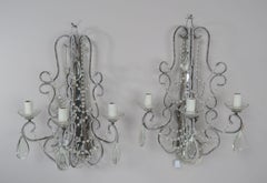 Italian Style Crystal Beaded Mirrored Sconces, a Pair