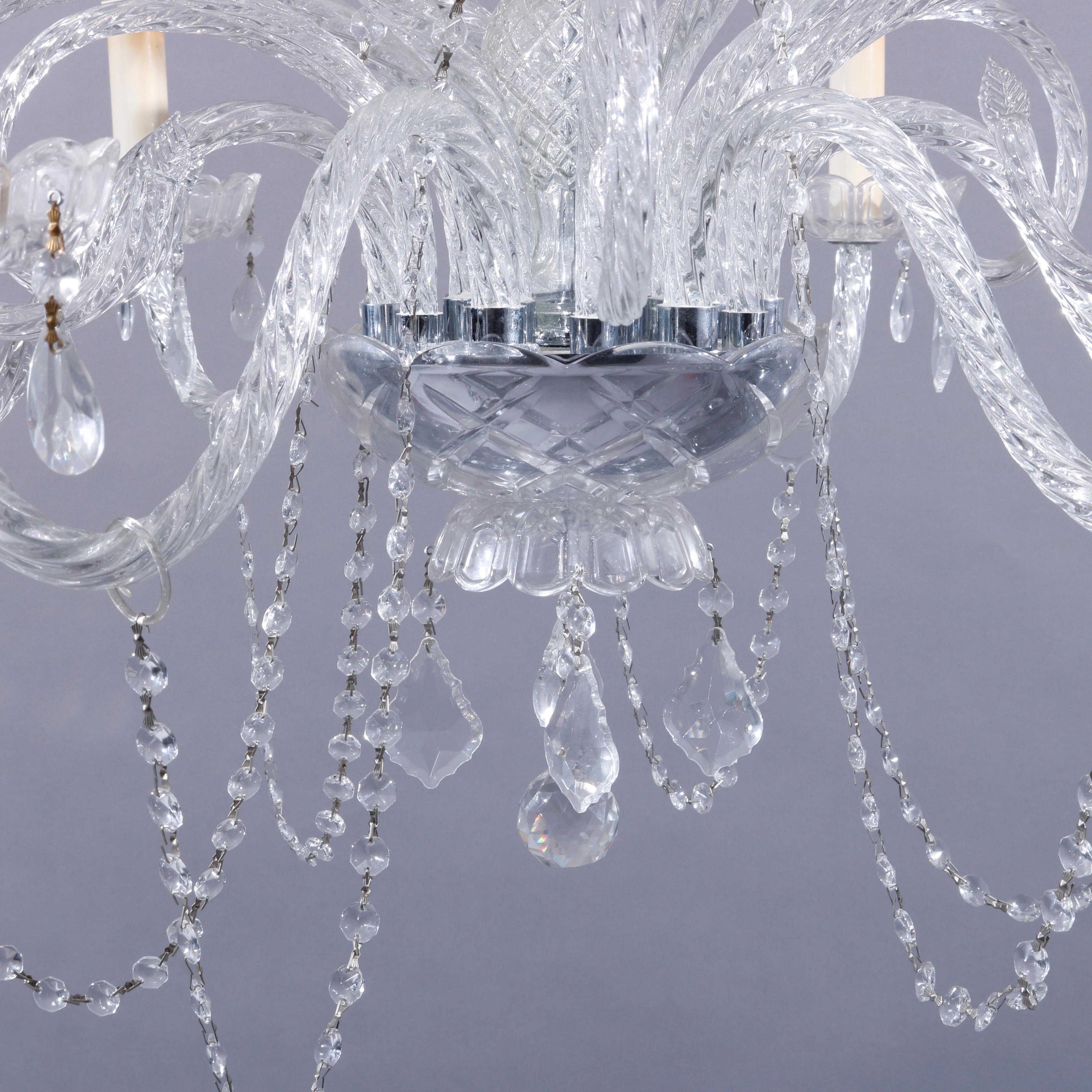 Italienischer Zwölf-Licht-Kronleuchter im italienischen Stil aus geschliffenem Kristall und Chrom, 20. Jahrhundert im Angebot 6
