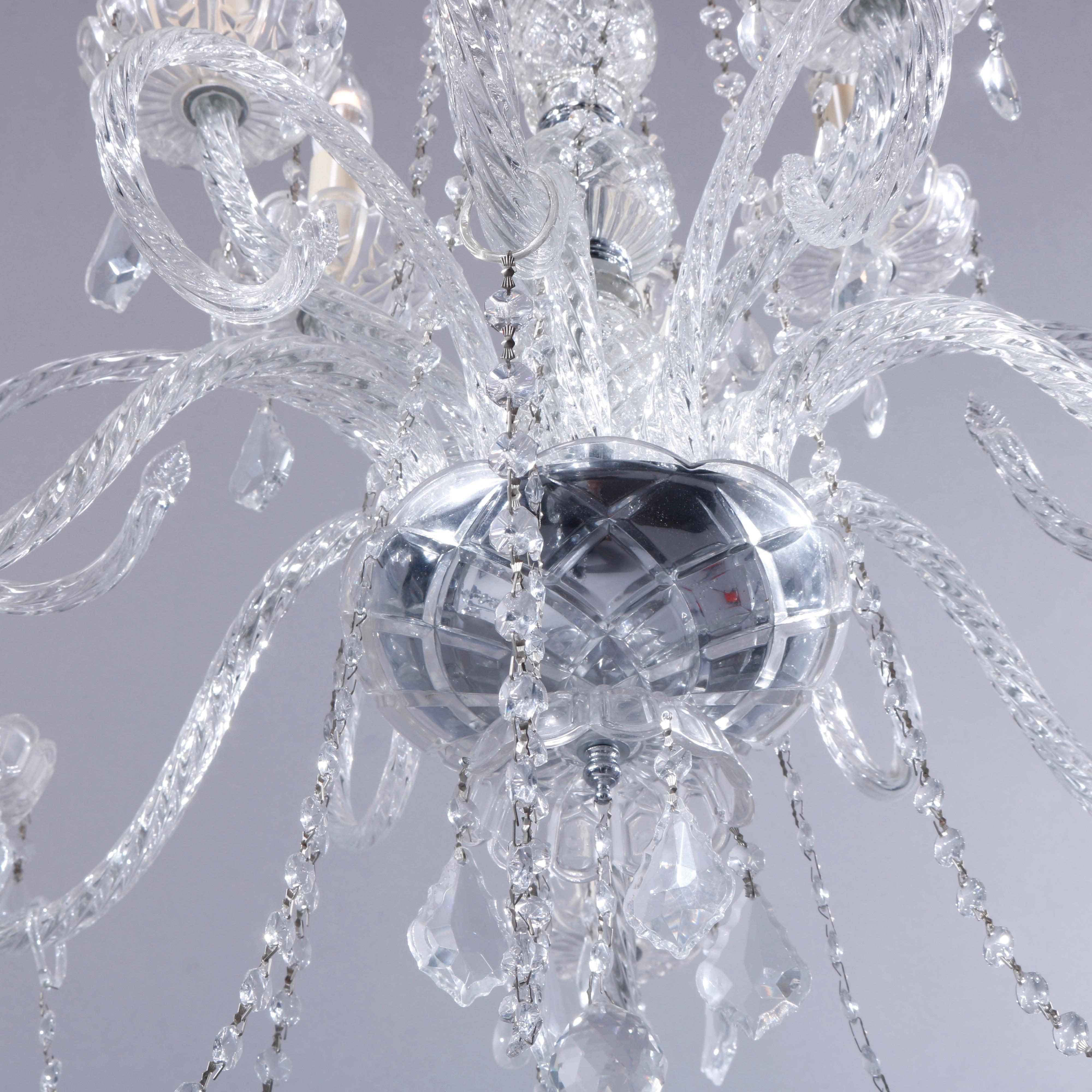 Italienischer Zwölf-Licht-Kronleuchter im italienischen Stil aus geschliffenem Kristall und Chrom, 20. Jahrhundert im Angebot 7