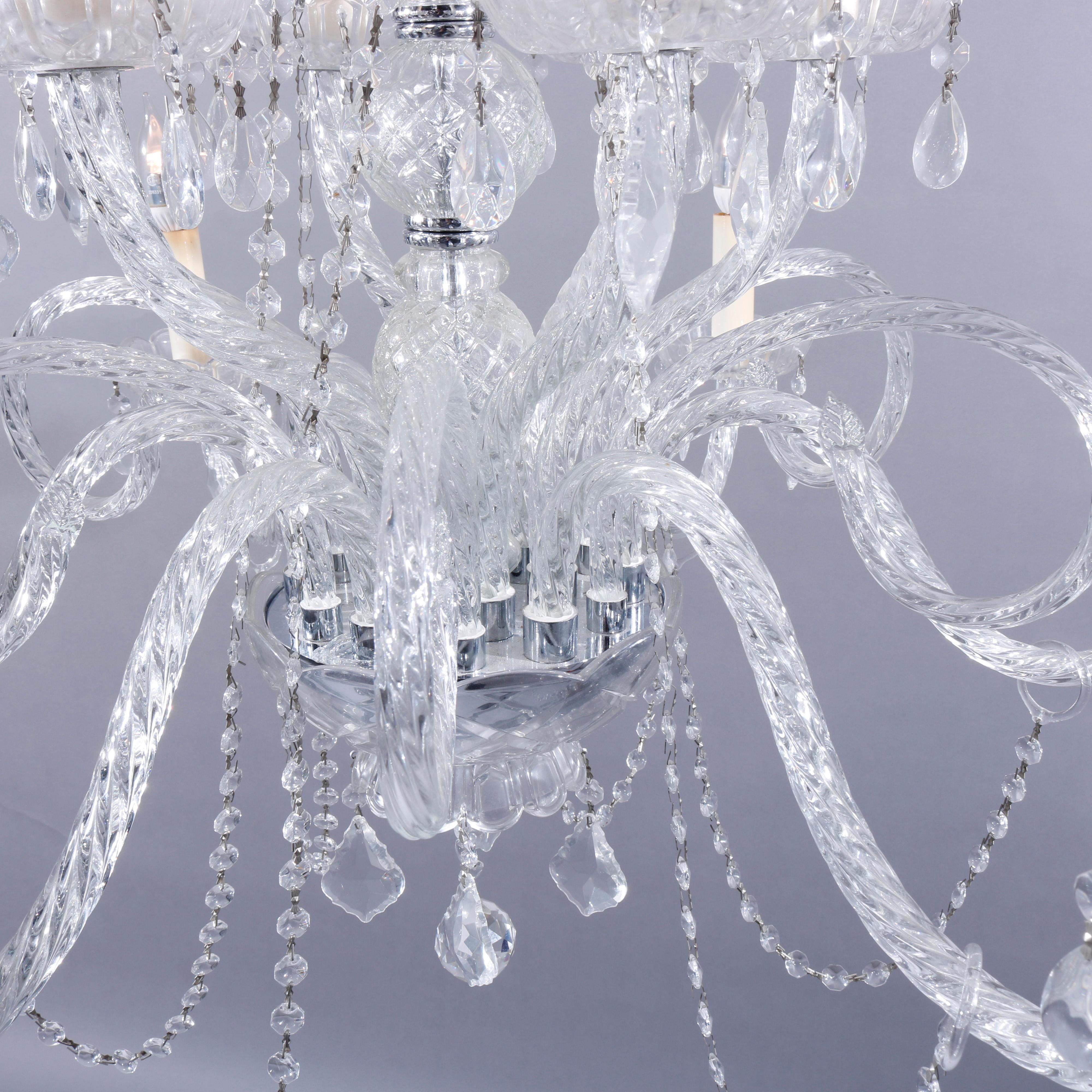 Italienischer Zwölf-Licht-Kronleuchter im italienischen Stil aus geschliffenem Kristall und Chrom, 20. Jahrhundert im Angebot 9