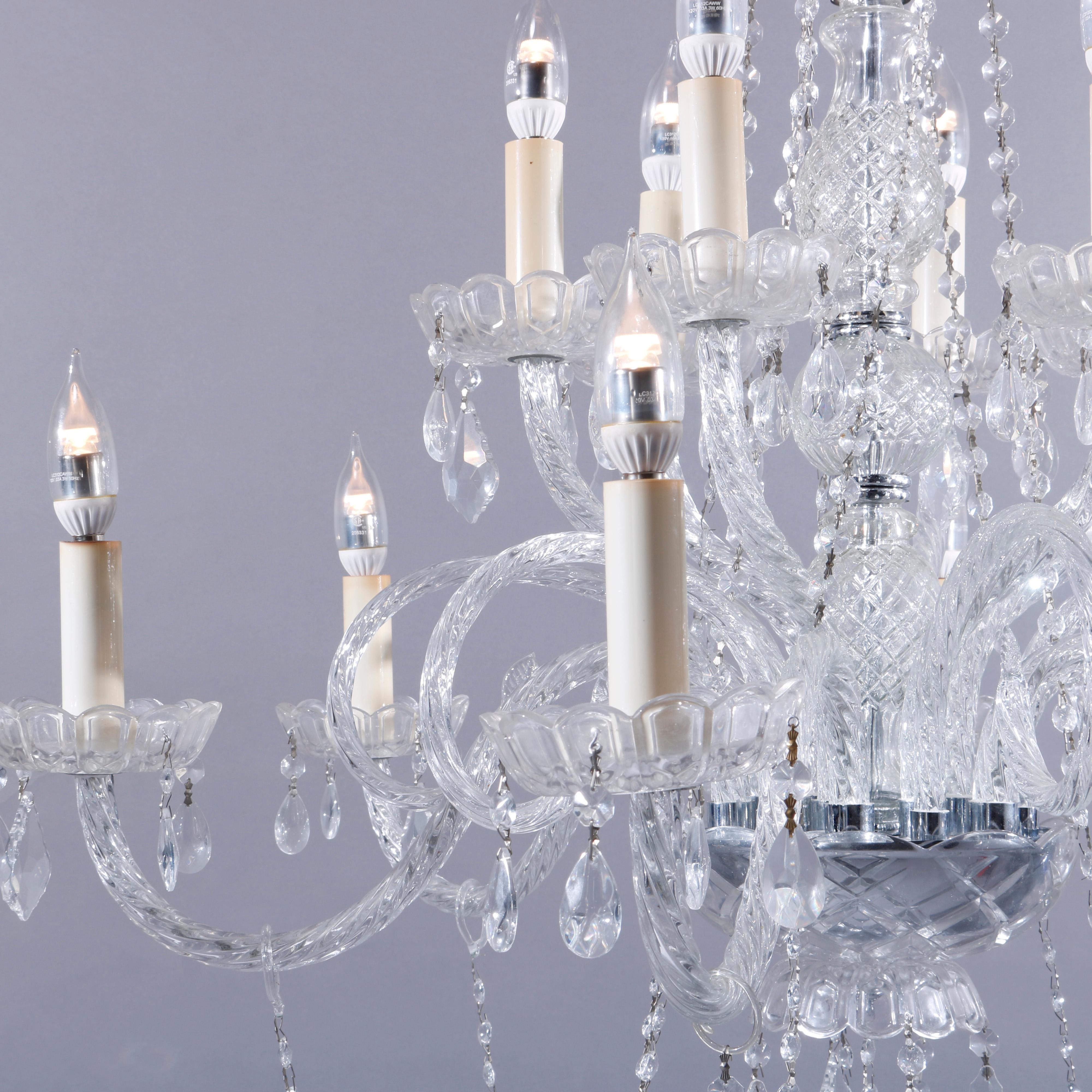 Italian Style Cut Crystal & Chrome Tiered Twelve-Light Chandelier, 20th C In Good Condition For Sale In Big Flats, NY