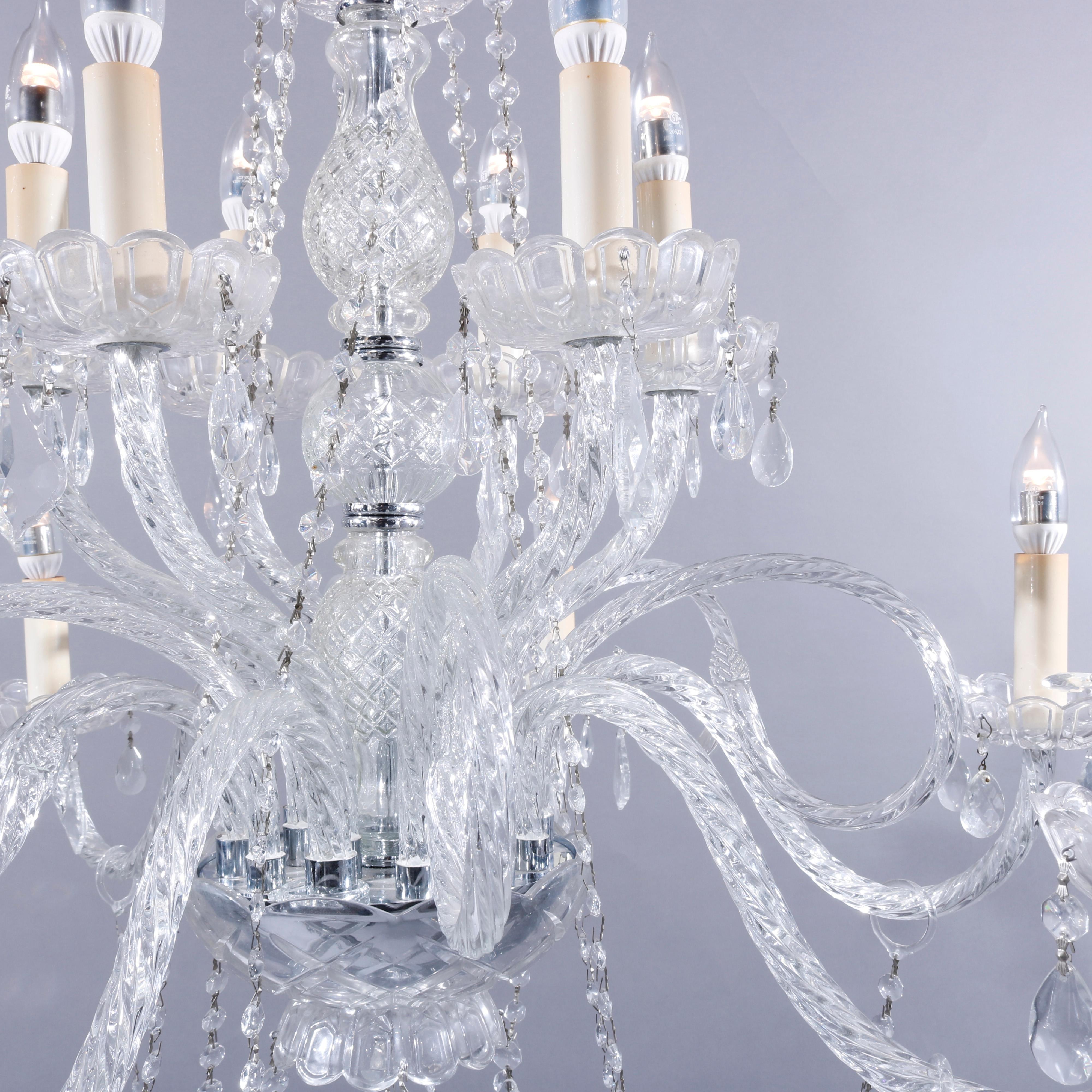 Italian Style Cut Crystal & Chrome Tiered Twelve-Light Chandelier, 20th C For Sale 3