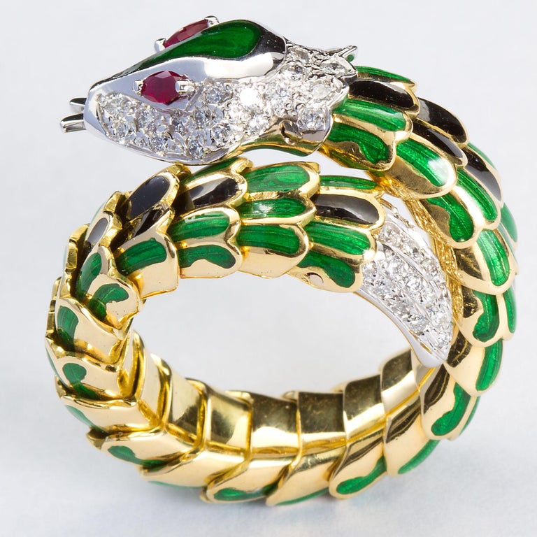 Italian Style Diamond Serpent Coil Snake Ring at 1stdibs