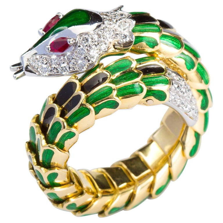 Italian Style Diamond Serpent Coil Snake Ring at 1stdibs