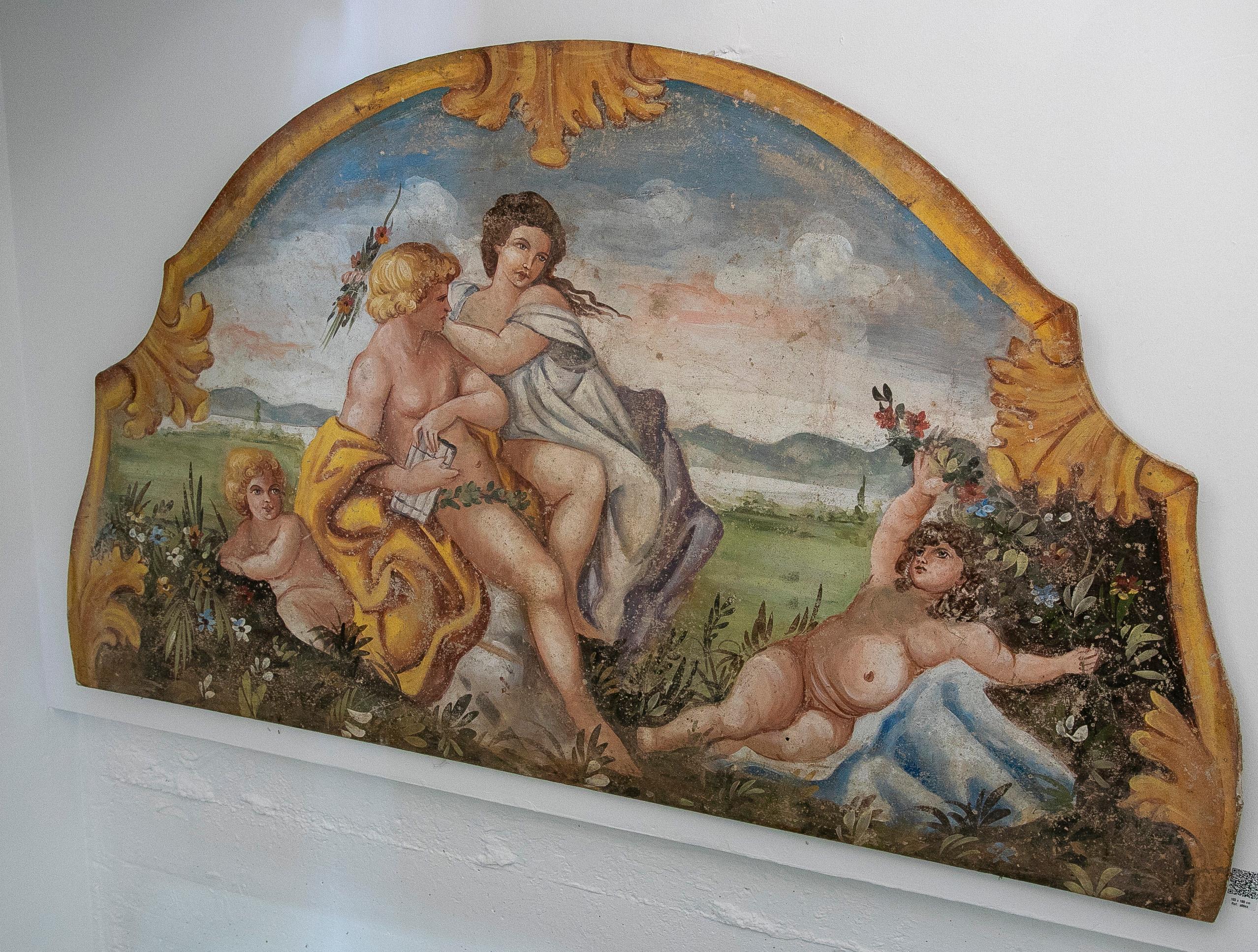 Italian style hand-painted decorative painting with characters and angels.