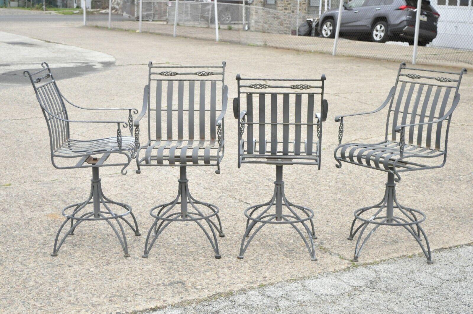 Italian Style Heavy Scrolling Wrought Iron Outdoor Garden Barstools, Set of 4 7