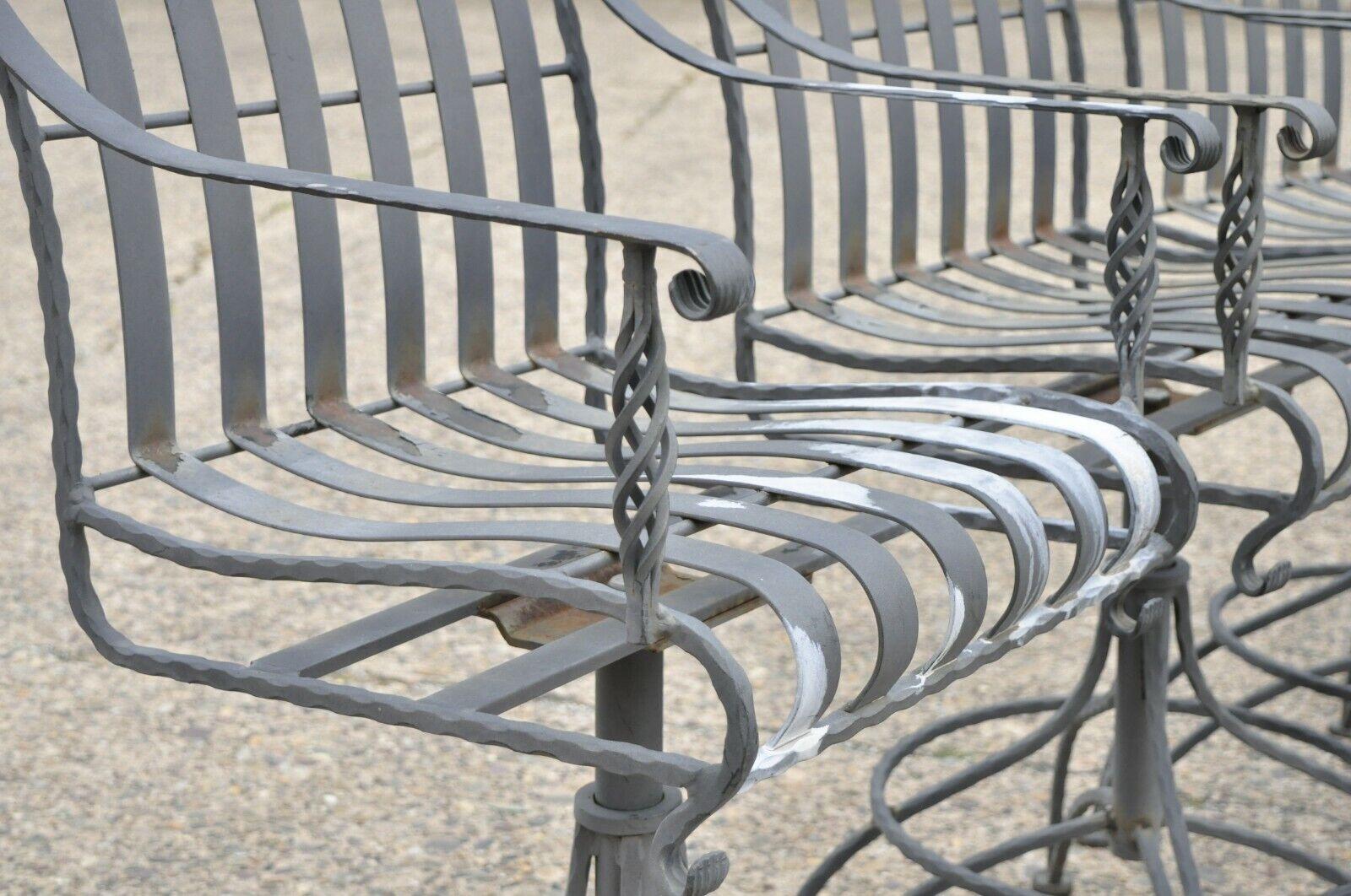 Italian Style Heavy Scrolling Wrought Iron Outdoor Garden Barstools, Set of 4 3