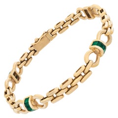 Italian Style Link Bracelet in 18k Yellow Gold with Emeralds