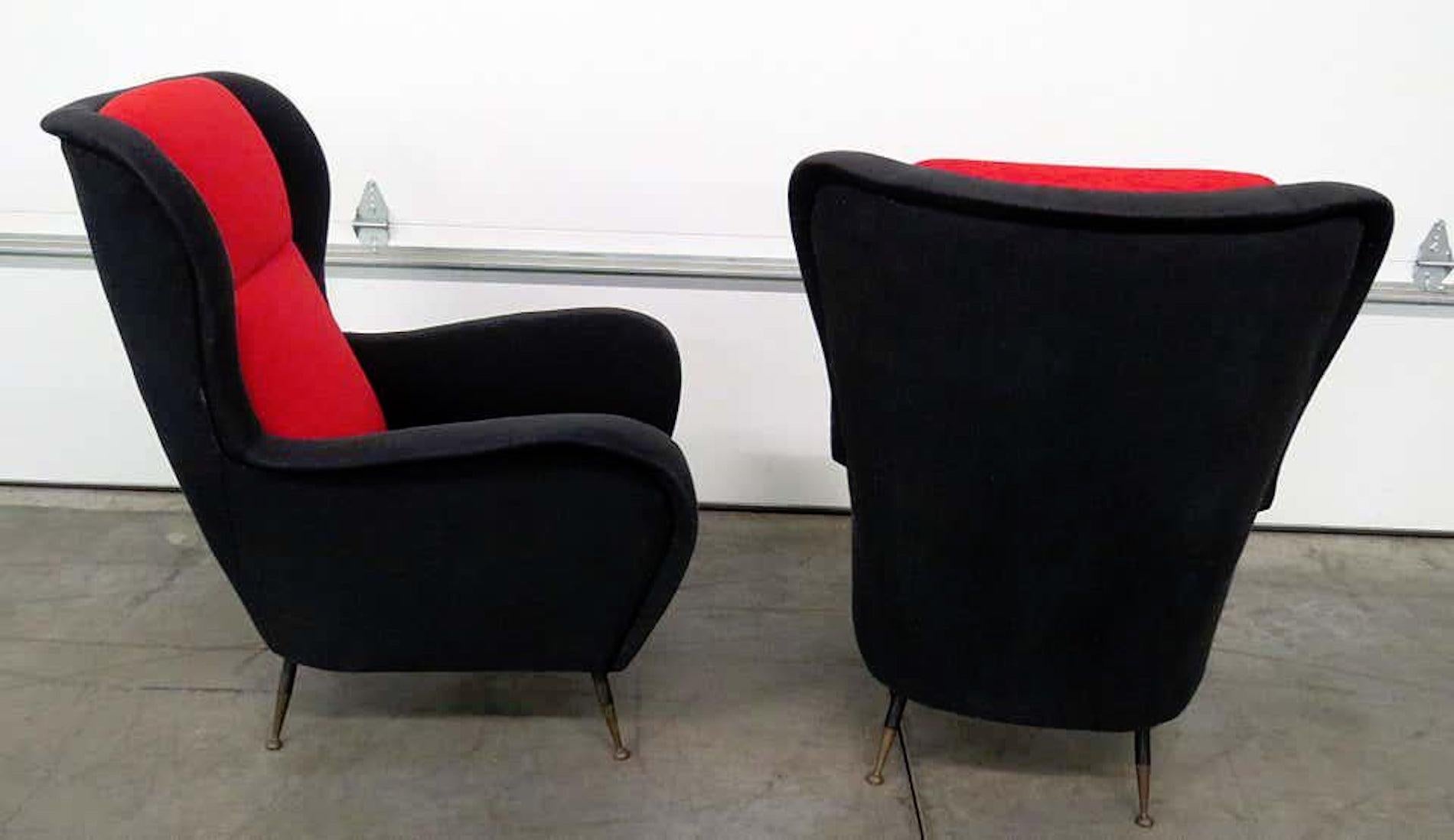 Pair of midcentury style two-tone chairs with brass tapered legs.
(Please confirm item location - NY or NJ - with dealer).
 