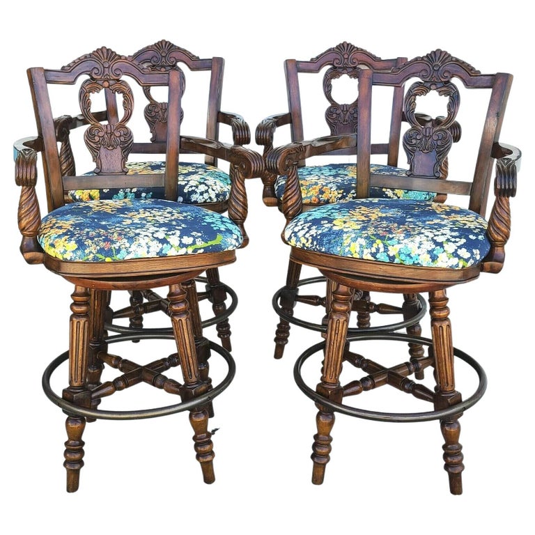 Italian Style Mahogany Swivel Barstools, Set of 4 For Sale at 1stDibs