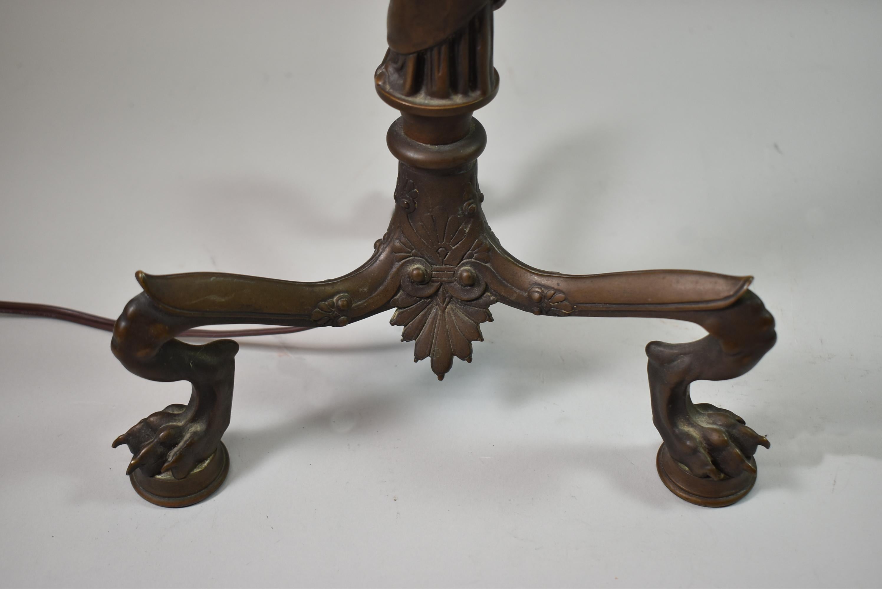 Italian style Neo- Classical bronze table lamp resting on three paw feet. Dimensions: 37