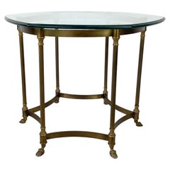 Italian Style Neoclassical Brass and Octagonal Glass Side Table, Le Barge Style